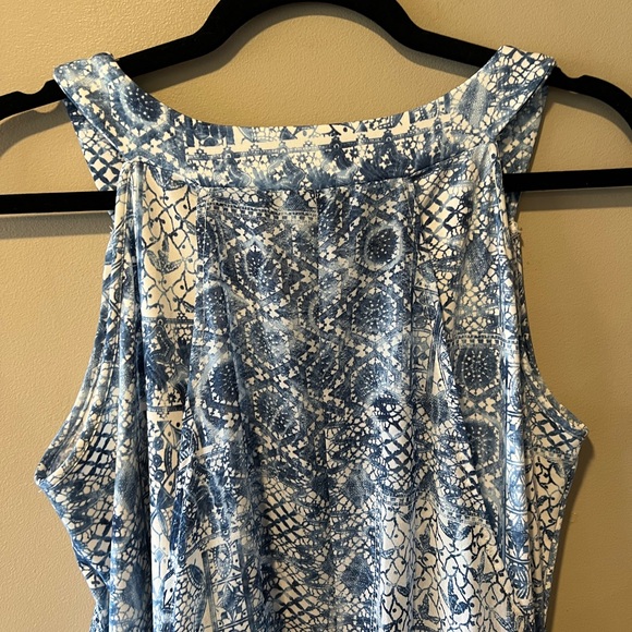 L’Atelier Blue & White Geometric Floral Print Sleeveless Hi-Low Dress - Picture 14 of 16